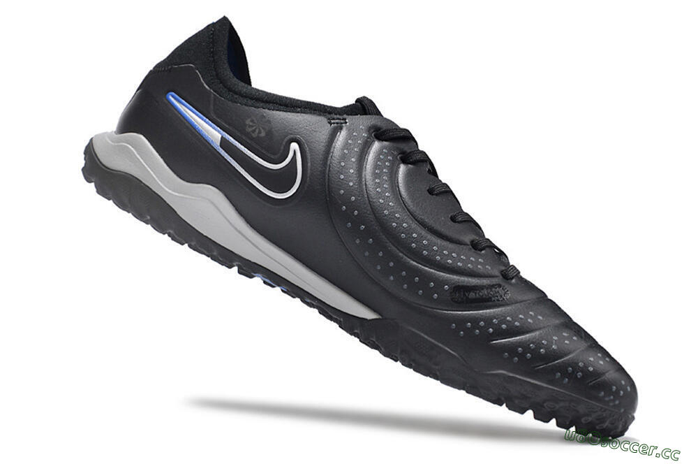 Men's NikeTiempo Legend 10 TF Artificial Turf Low-Tops Football Shoes - Black/Blue/White 4