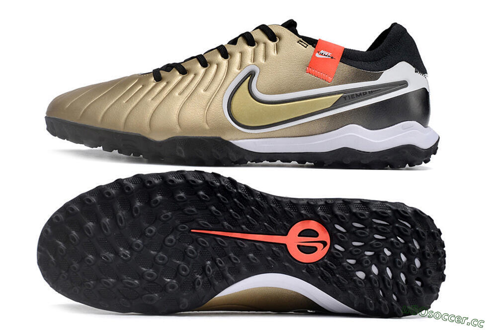 Men's Nike Tiempo Legend 10 TF Artificial Turf Low-Tops Football Shoes - Gold/White/Black 1