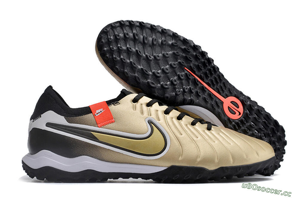 Men's Nike Tiempo Legend 10 TF Artificial Turf Low-Tops Football Shoes - Gold/White/Black 2
