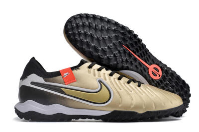Men's Nike Tiempo Legend 10 TF Artificial Turf Low-Tops Football Shoes - Gold/White/Black