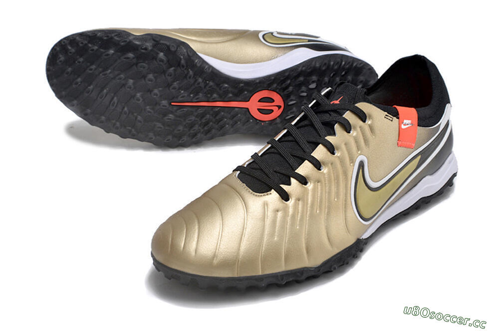 Men's Nike Tiempo Legend 10 TF Artificial Turf Low-Tops Football Shoes - Gold/White/Black 3