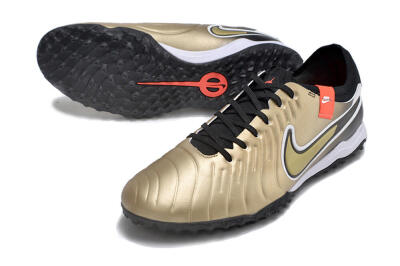 Men's Nike Tiempo Legend 10 TF Artificial Turf Low-Tops Football Shoes - Gold/White/Black