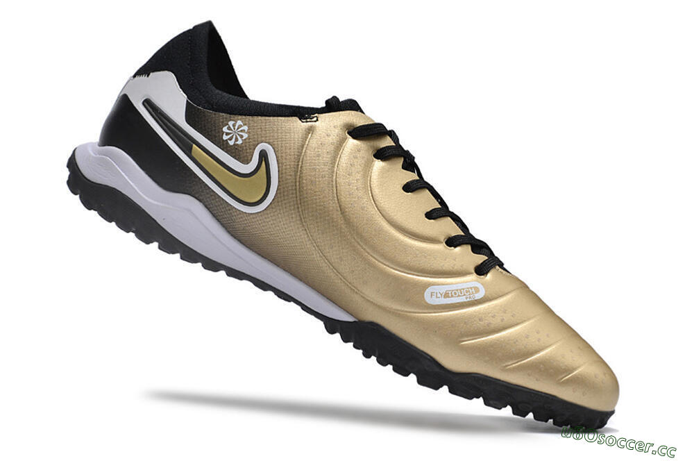 Men's Nike Tiempo Legend 10 TF Artificial Turf Low-Tops Football Shoes - Gold/White/Black 4