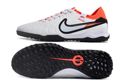 Men's NikeTiempo Legend 10 TF Artificial Turf Low-Tops Football Shoes - White/Black/Orange