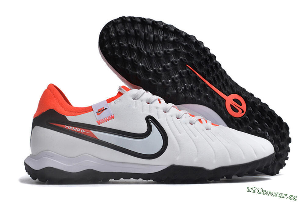 Men's NikeTiempo Legend 10 TF Artificial Turf Low-Tops Football Shoes - White/Black/Orange 2