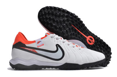 Men's NikeTiempo Legend 10 TF Artificial Turf Low-Tops Football Shoes - White/Black/Orange