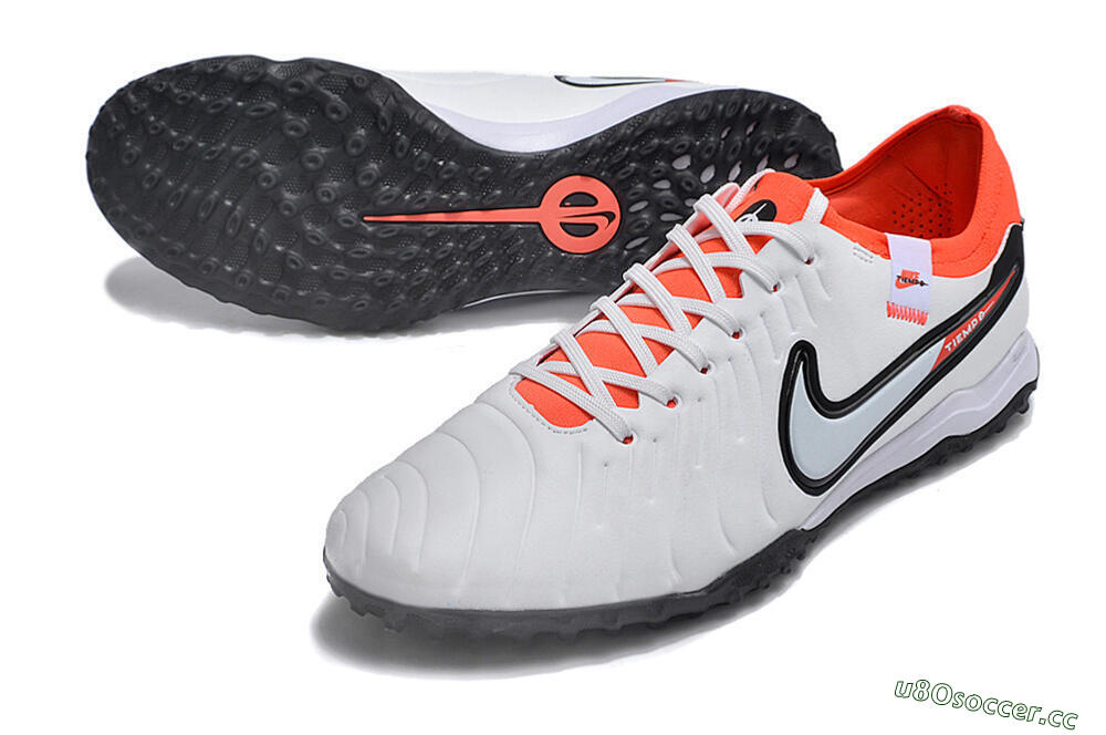 Men's NikeTiempo Legend 10 TF Artificial Turf Low-Tops Football Shoes - White/Black/Orange 3