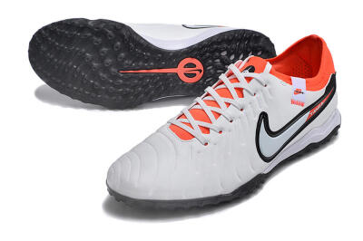 Men's NikeTiempo Legend 10 TF Artificial Turf Low-Tops Football Shoes - White/Black/Orange