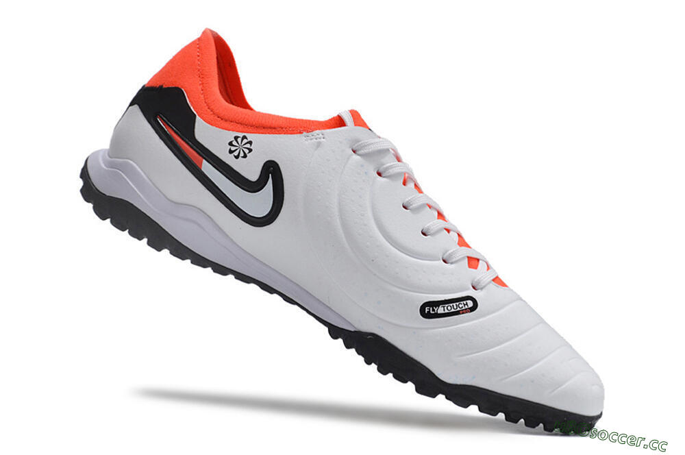 Men's NikeTiempo Legend 10 TF Artificial Turf Low-Tops Football Shoes - White/Black/Orange 4