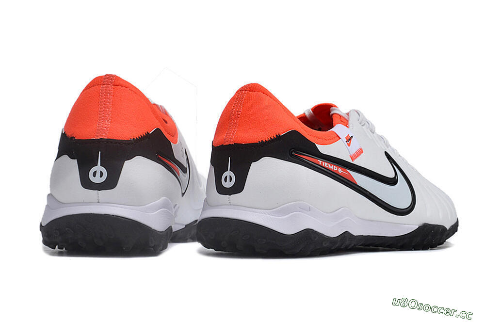 Men's NikeTiempo Legend 10 TF Artificial Turf Low-Tops Football Shoes - White/Black/Orange 6