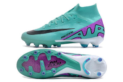 Unisex Nike Air Zoom Mercurial Superfly 9 Elite AG Artificial Grass High-Tops Football Boots - Jade/Purple/Black