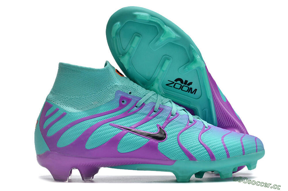 Men's Nike Air Zoom Mercurial Superfly 9 Elite FG Firm Ground High-Tops Football Boots - Jade/Purple/Black 2