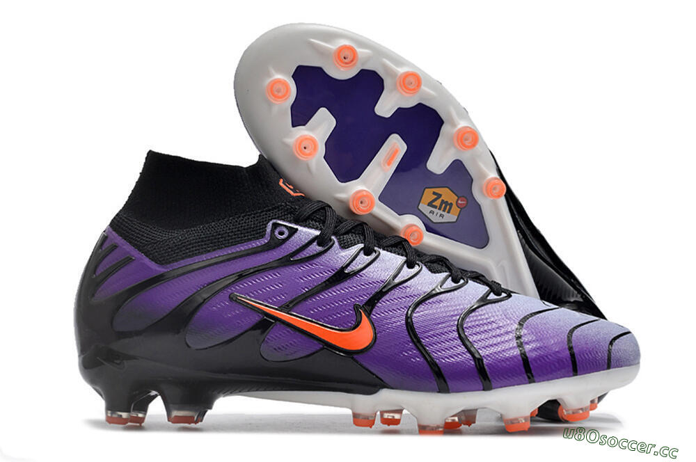 Men's Nike Air Zoom Mercurial Superfly 9 Elite AG Artificial Grass High-Tops Football Boots - Purple/Black/Orange 2