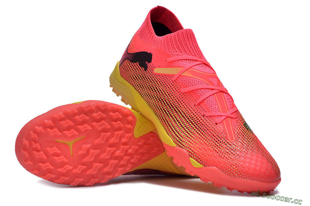 Men's Puma Future Ultimate TF Artificial Turf Low-Tops Football Shoes - Pink/Yellow/Black 3