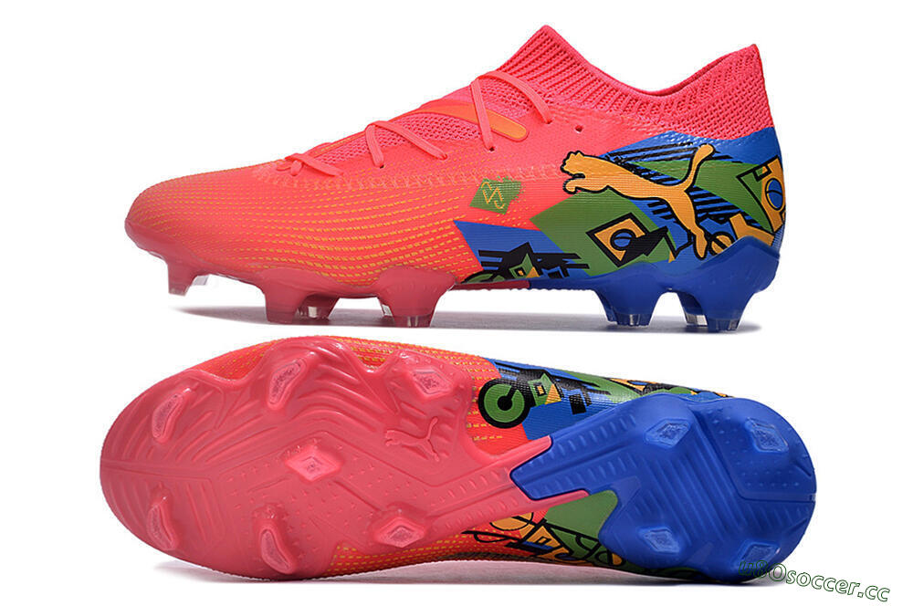 Men's Puma Future Ultimate FG Firm Ground Low-Tops Football Boots - Pink/Yellow/Green/Blue 1