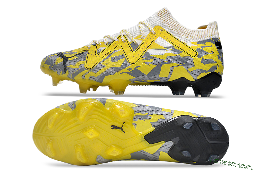 Men's Puma Future Ultimate FG Firm Ground Low-Tops Football Boots - Yellow/White/Grey 1