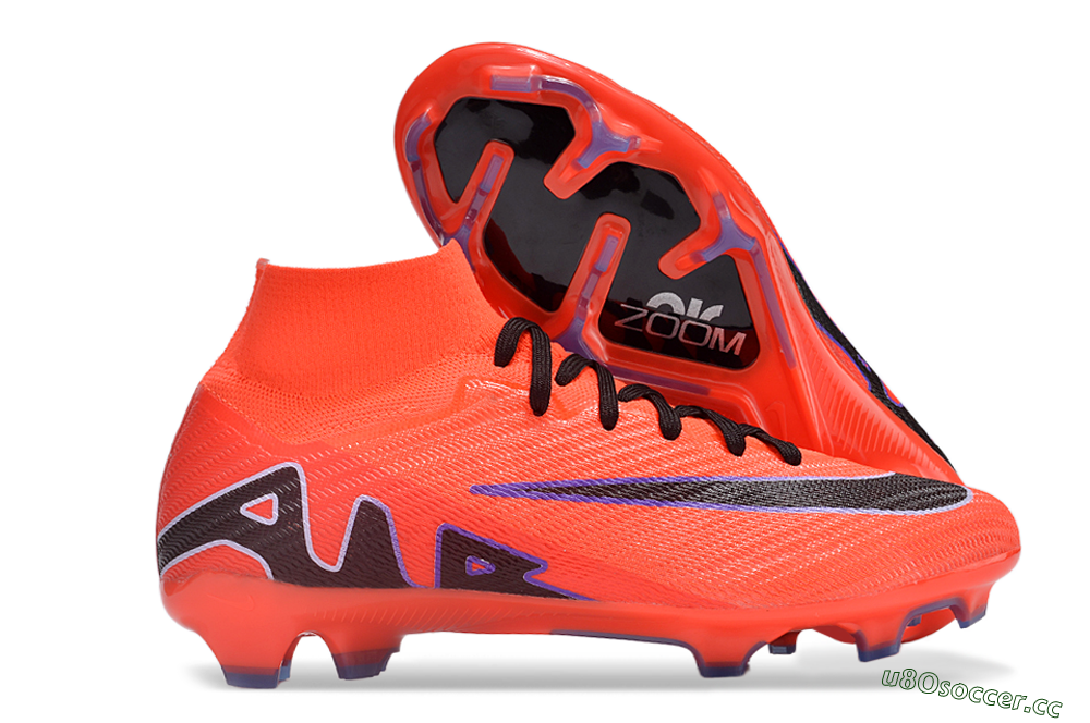 Unisex Nike Air Zoom Mercurial Superfly 9 Elite FG Firm Ground High-Tops Football Boots - Red/Black/Purple 2