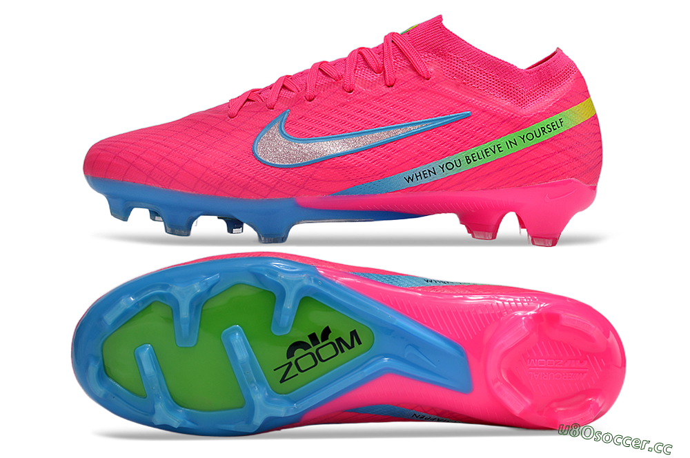 Men's Nike Air Zoom Mercurial Vapor 15 Elite FG Firm Ground Low-Tops Football Boots - Pink/Silver/Blue 1