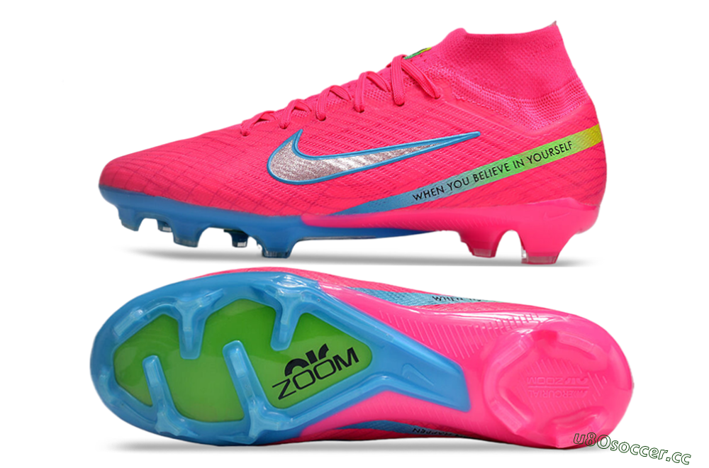 Men's Nike Air Zoom Mercurial Superfly 9 Elite FG Firm Ground High-Tops Football Boots - Pink/Silver/Blue 1