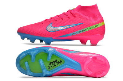 Men's Nike Air Zoom Mercurial Superfly 9 Elite FG Firm Ground High-Tops Football Boots - Pink/Silver/Blue