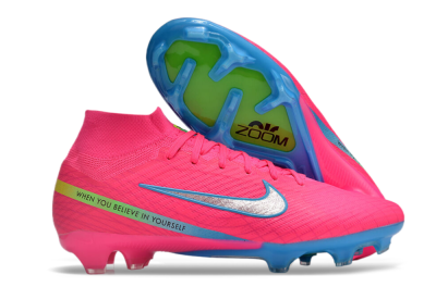 Men's Nike Air Zoom Mercurial Superfly 9 Elite FG Firm Ground High-Tops Football Boots - Pink/Silver/Blue