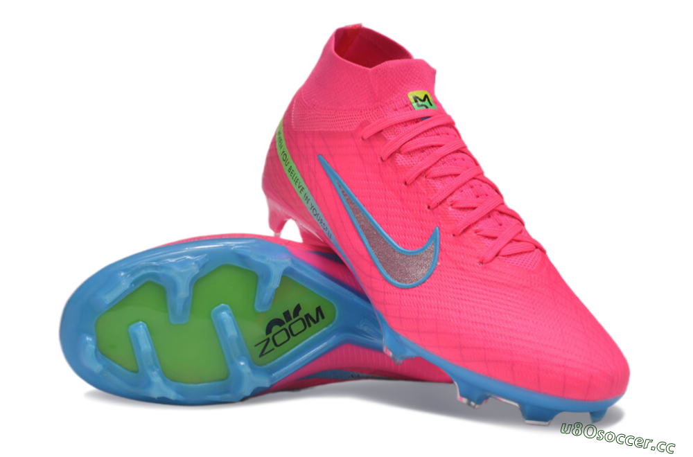 Men's Nike Air Zoom Mercurial Superfly 9 Elite FG Firm Ground High-Tops Football Boots - Pink/Silver/Blue 3