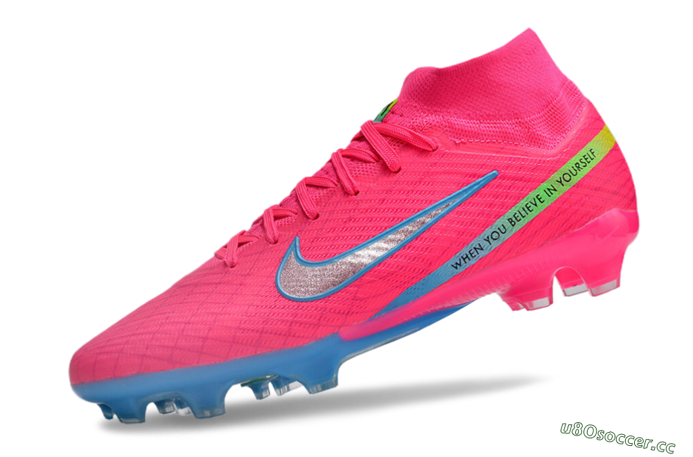 Men's Nike Air Zoom Mercurial Superfly 9 Elite FG Firm Ground High-Tops Football Boots - Pink/Silver/Blue 5