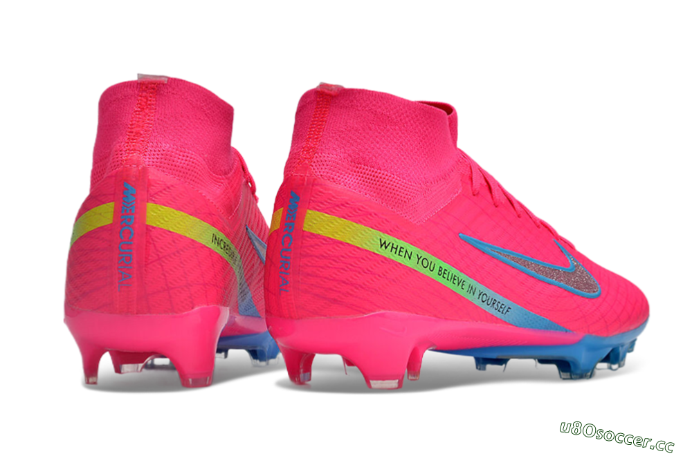 Men's Nike Air Zoom Mercurial Superfly 9 Elite FG Firm Ground High-Tops Football Boots - Pink/Silver/Blue 6