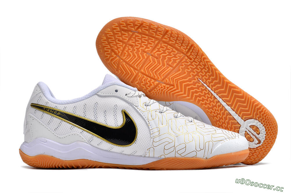 Men's Nike Tiempo Legend 10 Pro IC Indoor & Futsal Low-Tops Football Shoes - White/Gold/Black 2