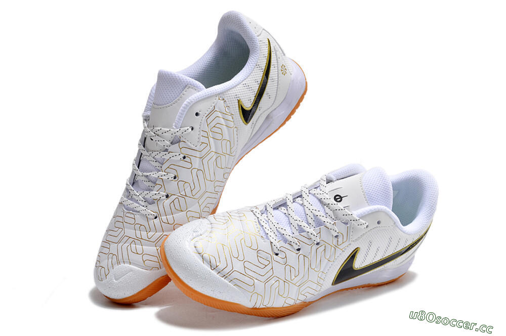 Men's Nike Tiempo Legend 10 Pro IC Indoor & Futsal Low-Tops Football Shoes - White/Gold/Black 3