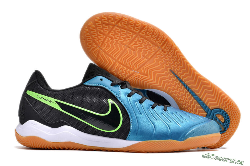 Men's Nike Tiempo Legend 10 Pro IC Indoor & Futsal Low-Tops Football Shoes - Blue/Black/Yellow 2
