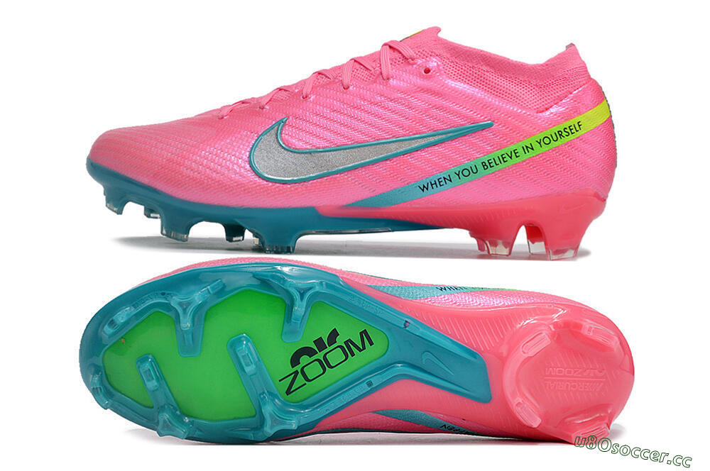 Men's Nike Air Zoom Mercurial Vapor 15 Elite FG Firm Ground Low-Tops Football Boots - Pink/Silver/Blue/Yellow 1
