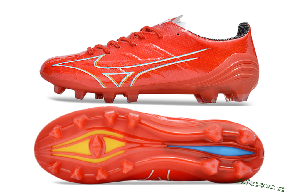Men's Mizuno Morelia Alpha Made in Japan FG Firm Ground Low-Tops Football Boots - Red/White/Blue/Yellow 1