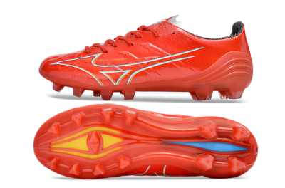 Men's Mizuno Morelia Alpha Made in Japan FG Firm Ground Low-Tops Football Boots - Red/White/Blue/Yellow