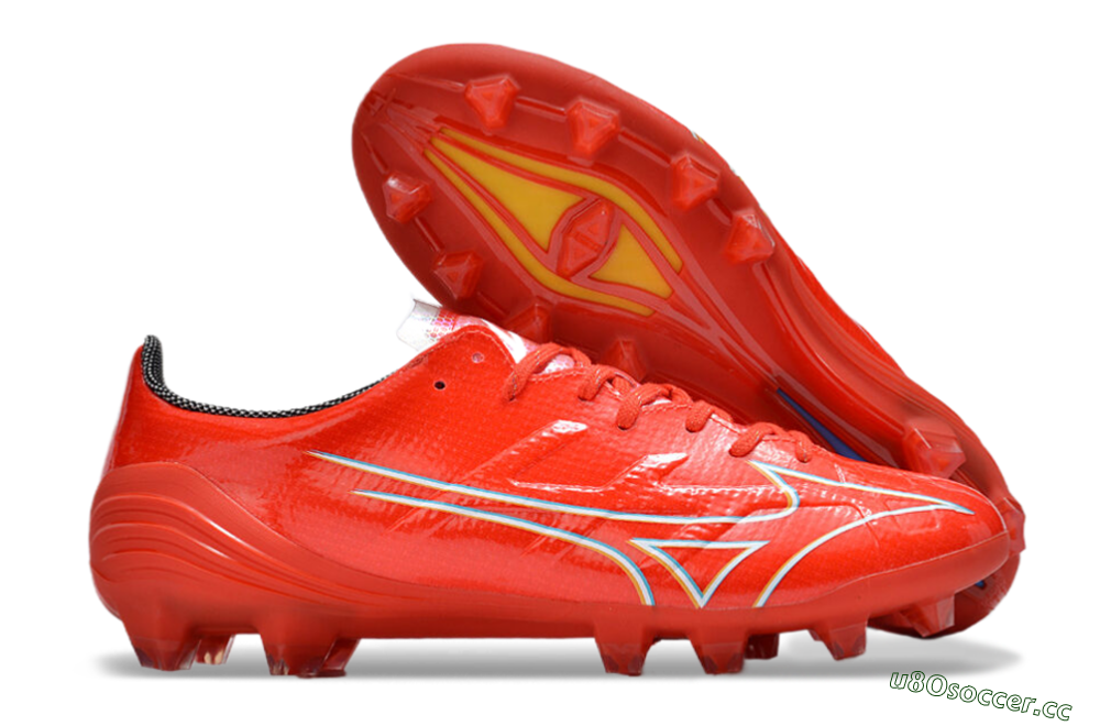 Men's Mizuno Morelia Alpha Made in Japan FG Firm Ground Low-Tops Football Boots - Red/White/Blue/Yellow 2