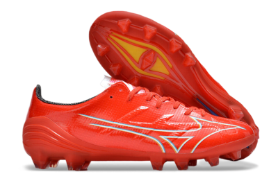 Men's Mizuno Morelia Alpha Made in Japan FG Firm Ground Low-Tops Football Boots - Red/White/Blue/Yellow