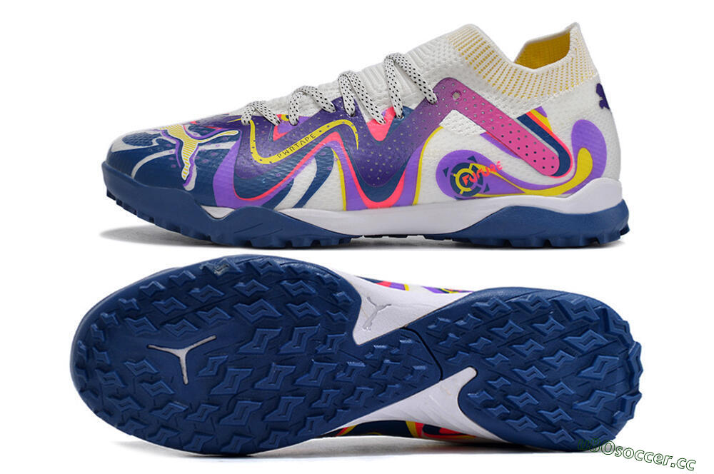 Men's Puma Future X Powercat Tokyo Match TF Artificial Turf Low-Tops Football Shoes - White/Purple/Blue/Yellow 1