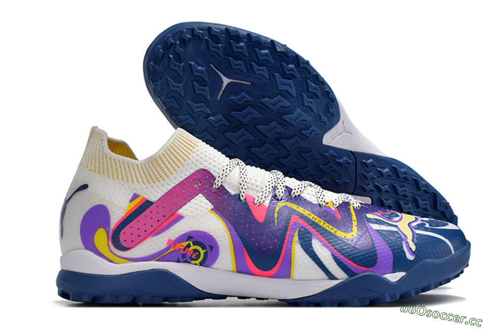 Men's Puma Future X Powercat Tokyo Match TF Artificial Turf Low-Tops Football Shoes - White/Purple/Blue/Yellow 2