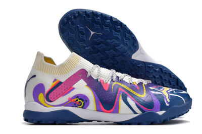 Men's Puma Future X Powercat Tokyo Match TF Artificial Turf Low-Tops Football Shoes - White/Purple/Blue/Yellow