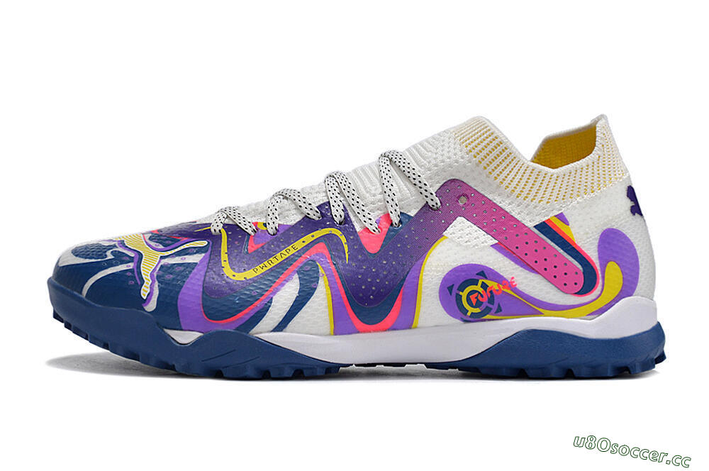 Men's Puma Future X Powercat Tokyo Match TF Artificial Turf Low-Tops Football Shoes - White/Purple/Blue/Yellow 0