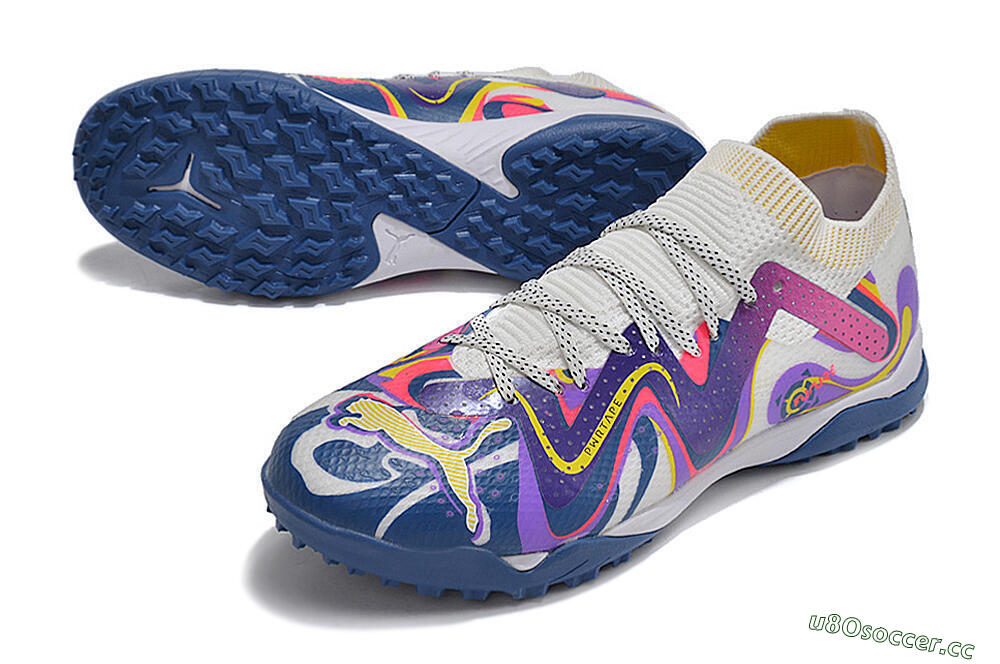 Men's Puma Future X Powercat Tokyo Match TF Artificial Turf Low-Tops Football Shoes - White/Purple/Blue/Yellow 3