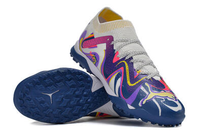 Men's Puma Future X Powercat Tokyo Match TF Artificial Turf Low-Tops Football Shoes - White/Purple/Blue/Yellow