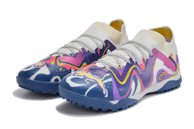 Men's Puma Future X Powercat Tokyo Match TF Artificial Turf Low-Tops Football Shoes - White/Purple/Blue/Yellow