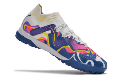 Men's Puma Future X Powercat Tokyo Match TF Artificial Turf Low-Tops Football Shoes - White/Purple/Blue/Yellow