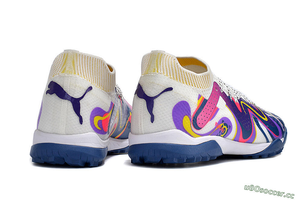 Men's Puma Future X Powercat Tokyo Match TF Artificial Turf Low-Tops Football Shoes - White/Purple/Blue/Yellow 9