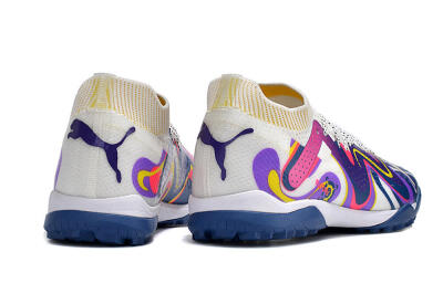 Men's Puma Future X Powercat Tokyo Match TF Artificial Turf Low-Tops Football Shoes - White/Purple/Blue/Yellow