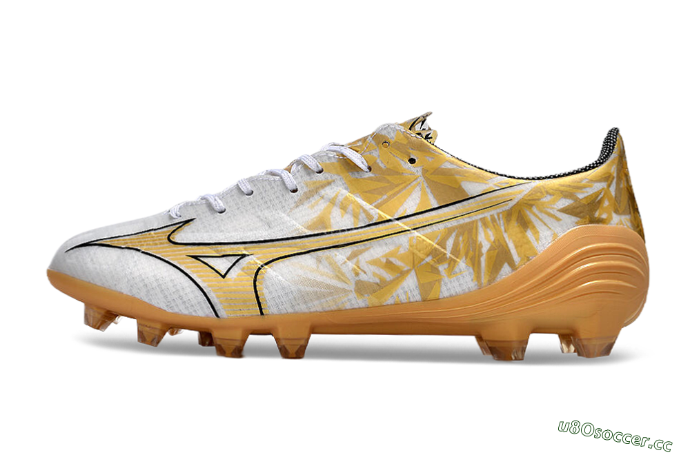 Men's Mizuno Morelia Alpha Made in Japan FG Firm Ground Low-Tops Football Boots - White/Gold/Black 0