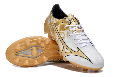 Men's Mizuno Morelia Alpha Made in Japan FG Firm Ground Low-Tops Football Boots - White/Gold/Black