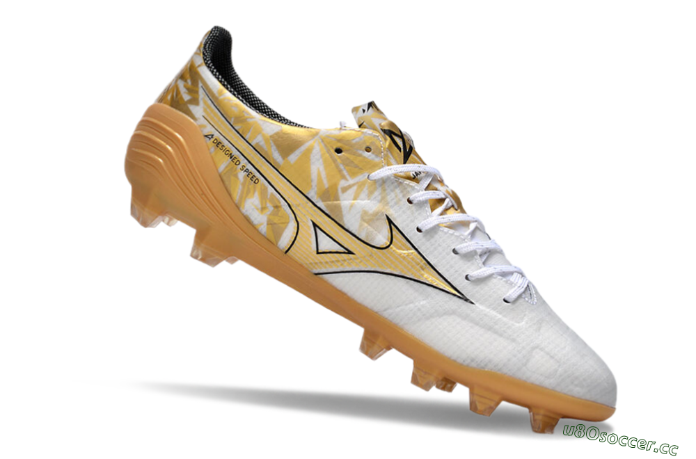 Men's Mizuno Morelia Alpha Made in Japan FG Firm Ground Low-Tops Football Boots - White/Gold/Black 4