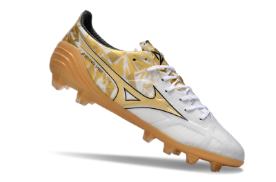 Men's Mizuno Morelia Alpha Made in Japan FG Firm Ground Low-Tops Football Boots - White/Gold/Black